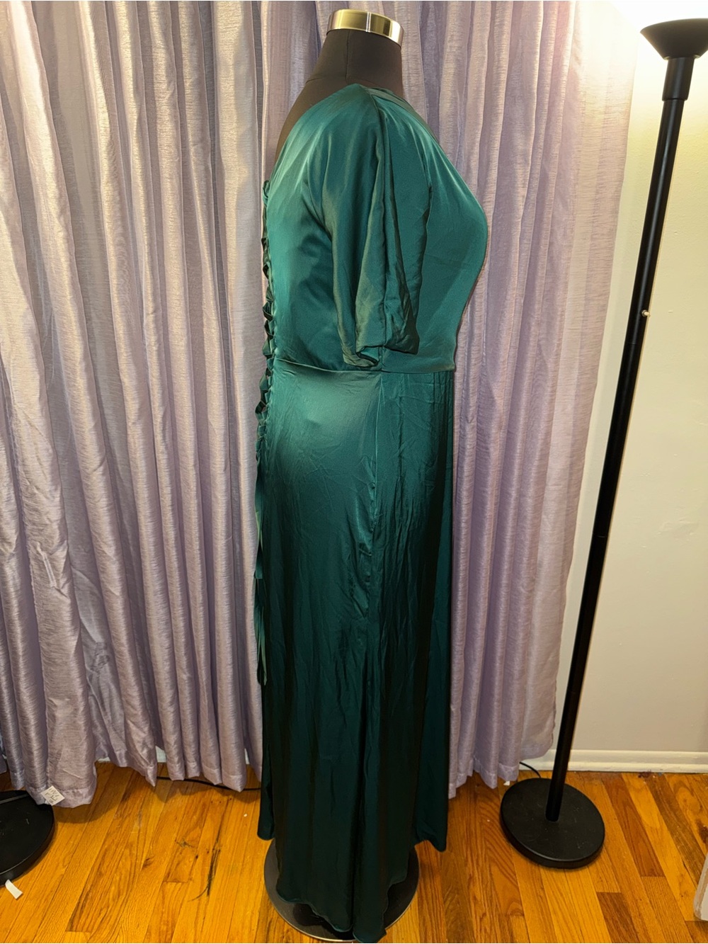 NWT Emerald Green One-Shoulder Satin Corset Formal Gown - Picture 4 of 5